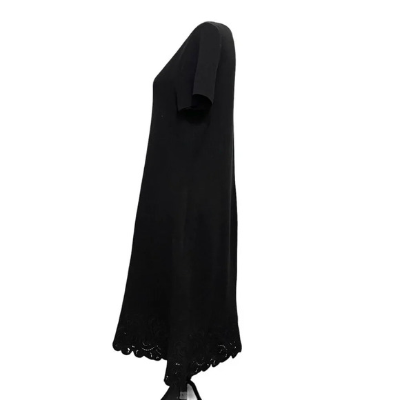 Talbots Embroidered Eyelet Bottom Shift Dress Size Large Black Short Sleeve Midi - Picture 4 of 9